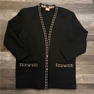 Vintage Black Cardigan Gold Trim Quiet Luxury Old Money Chic Size 12